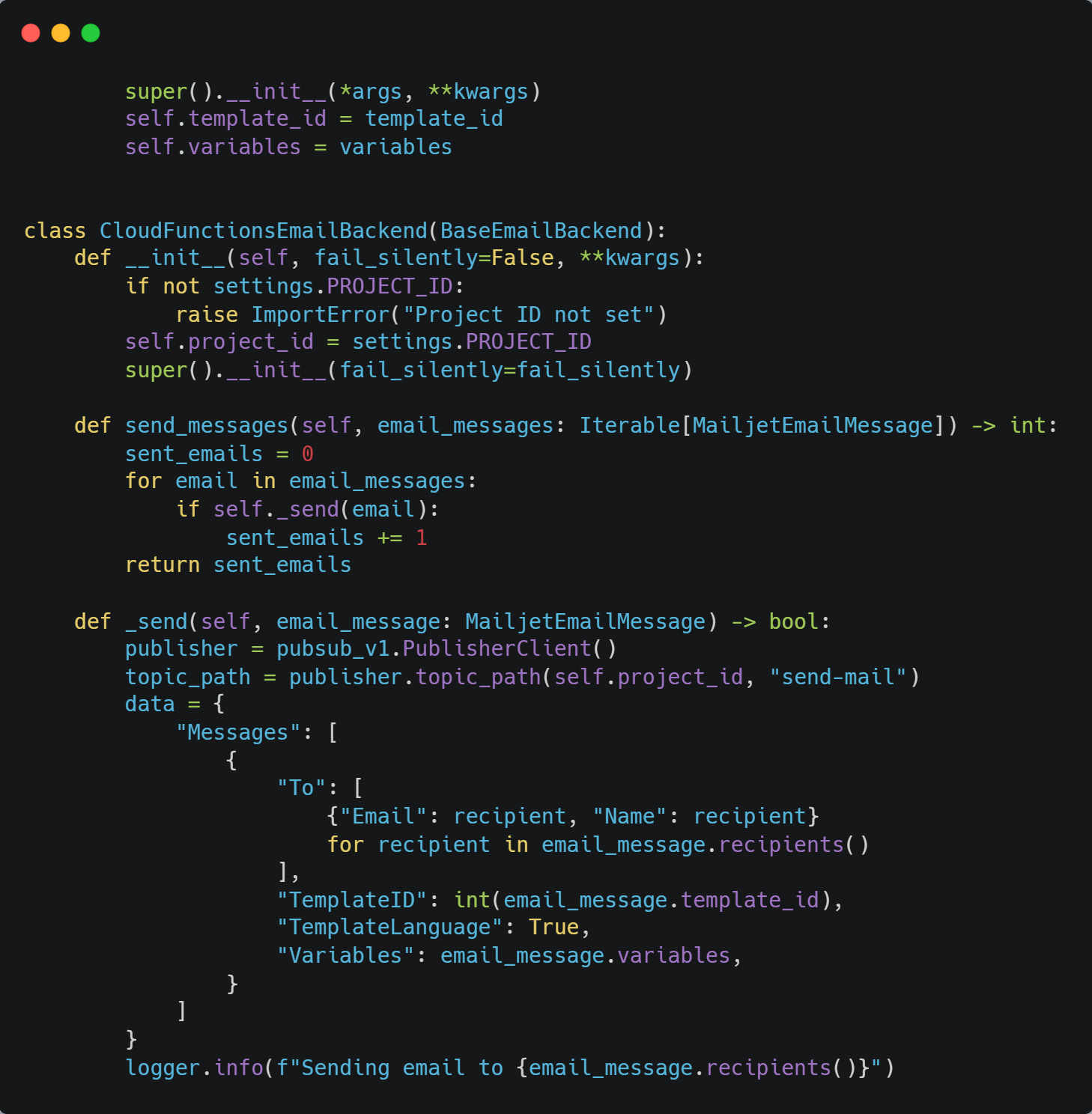 Illustration d'un extrait de code